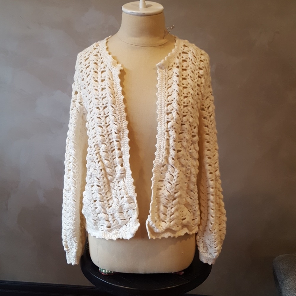 Handmade Vintage Crochet White Grandma Cardigan